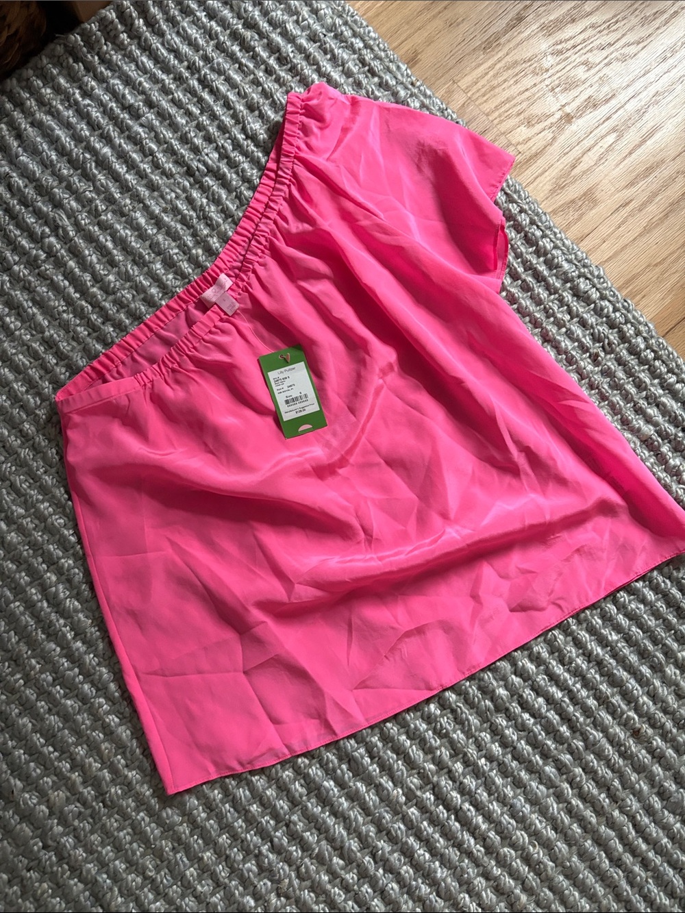 Lilly Pulitzer Fifer neon pink one shoulder silk top, Small